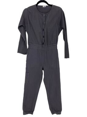 Pietsie Jumpsuit Womens Size Small Cargo Blue Long Sleeve Button Front Cotton